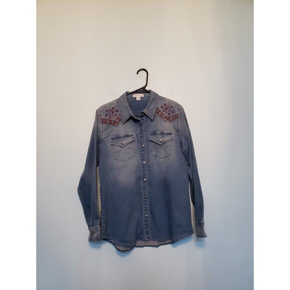 Coldwater Creek Tops - Coldwater Creek Women S Shirt Snap Front Blue Denim Western Embroidery Southwest